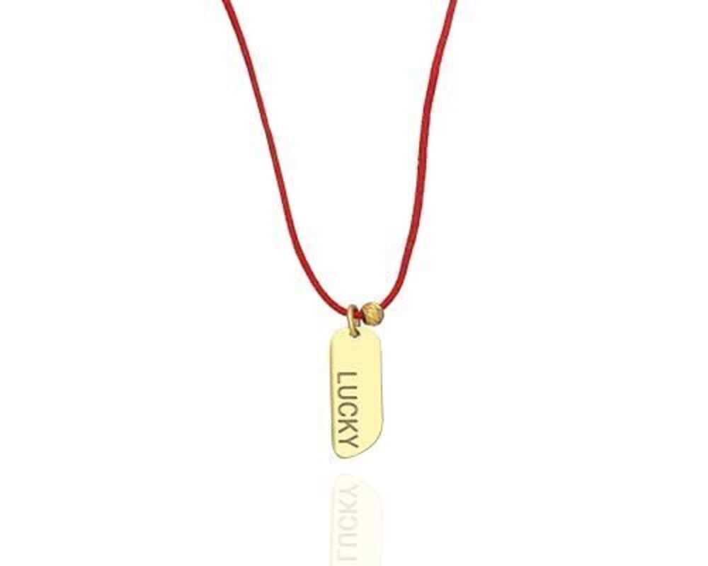 5410 18k Gold Necklace with LUCKY Affirmation Pendant, Elegant String